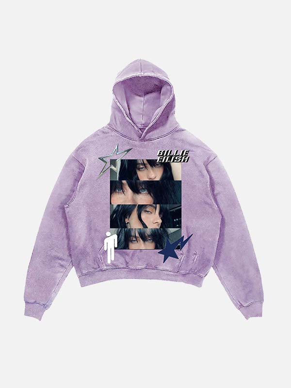 Billie Eilish Print Slant Pockets Hoodie
