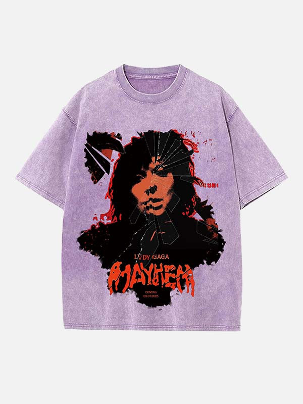 Lady Gaga Print Round Neck T-shirt