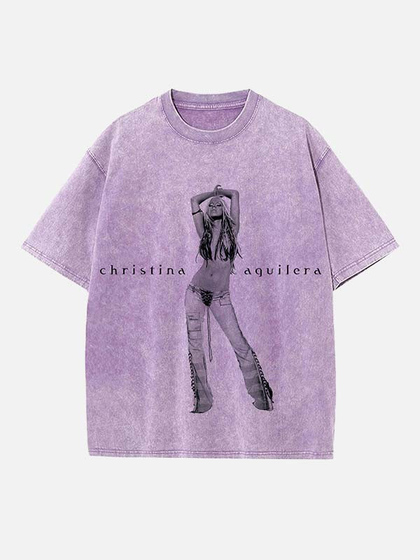 Christina Aguilera Print Round Neck T-shirt