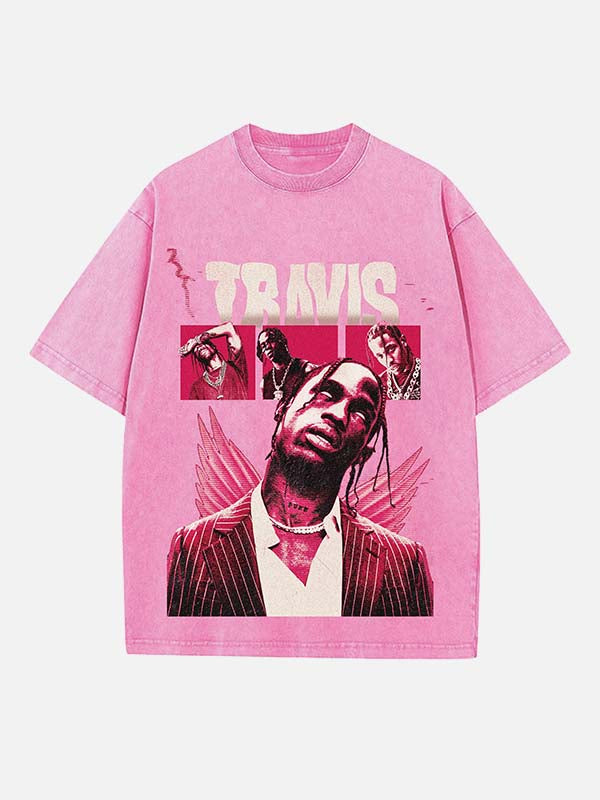 Travis Scott Print Round Neck T-shirt