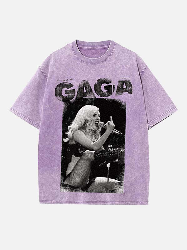 Lady Gaga Print Round Neck T-shirt