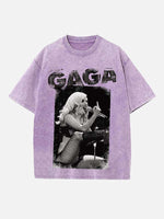 Lady Gaga Print Round Neck T-shirt