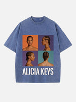 Alicia Keys Print Round Neck T-shirt