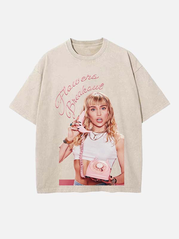 Miley Cyrus Print Round Neck T-shirt