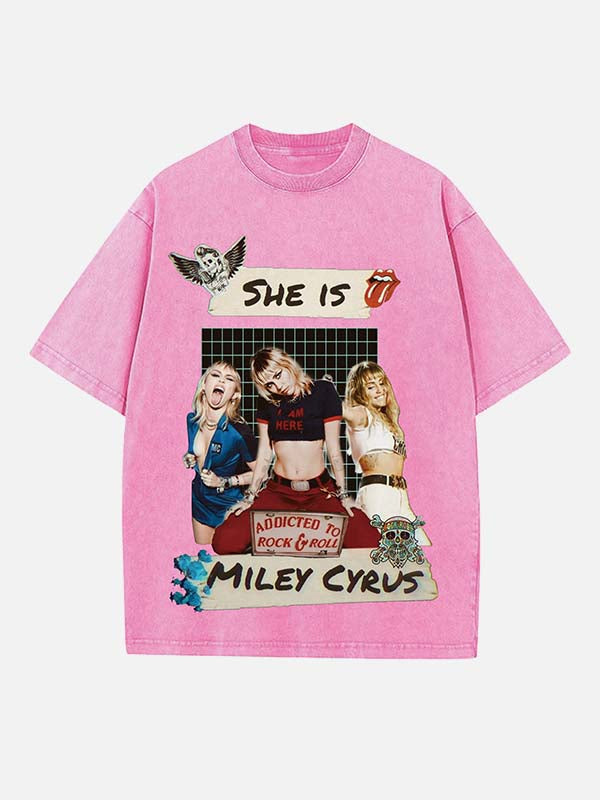 Miley Cyrus Print Round Neck T-shirt