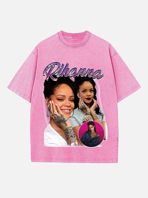 Rihanna Print Round Neck T-shirt