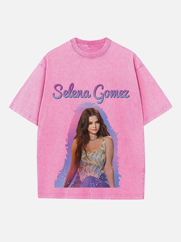Selena Gomez Print Round Neck T-shirt