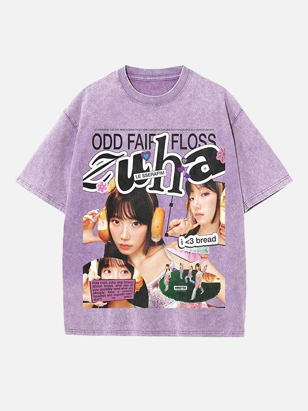 LE SSERAFIM Kazuha Print Round Neck T-shirt