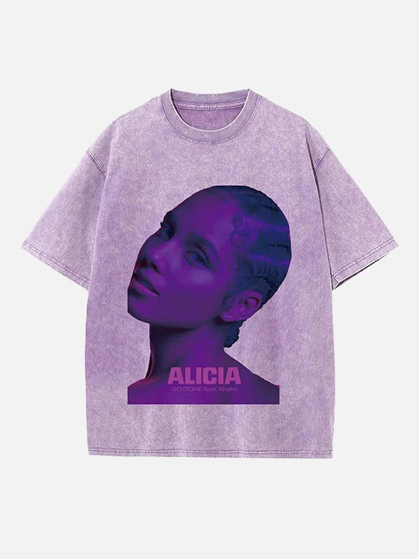 Alicia Keys Print Round Neck T-shirt
