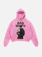 Bad Bunny Print Slant Pockets Hoodie
