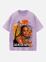 Alicia Keys Print Round Neck T-shirt