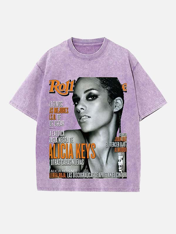 Alicia Keys Print Round Neck T-shirt