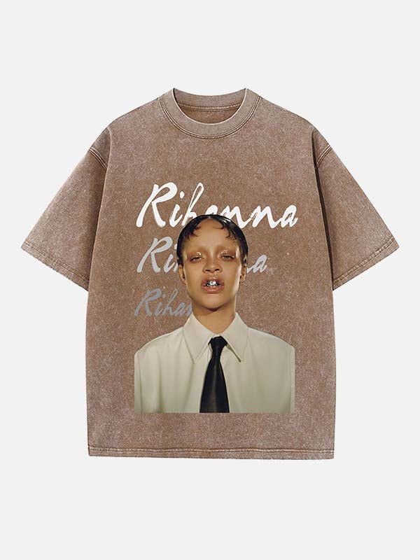 Rihanna Print Round Neck T-shirt