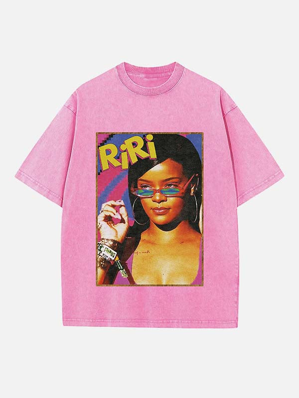 Rihanna Print Round Neck T-shirt