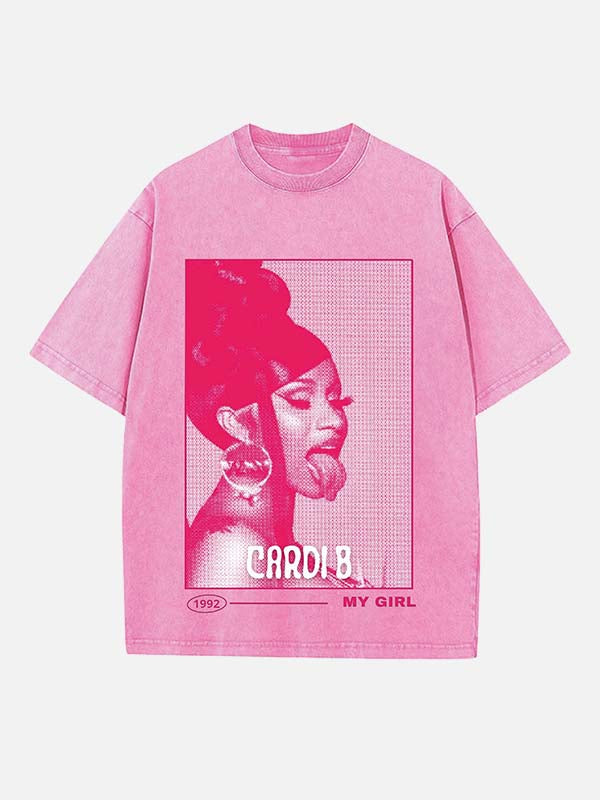 Cardi B Print Round Neck T-shirt