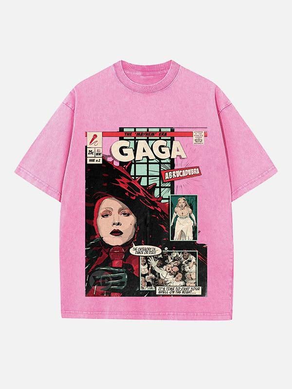 Lady Gaga Print Round Neck T-shirt
