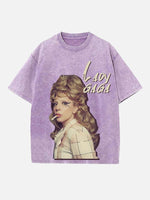 Lady Gaga Print Round Neck T-shirt