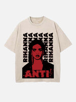 Rihanna Print Round Neck T-shirt