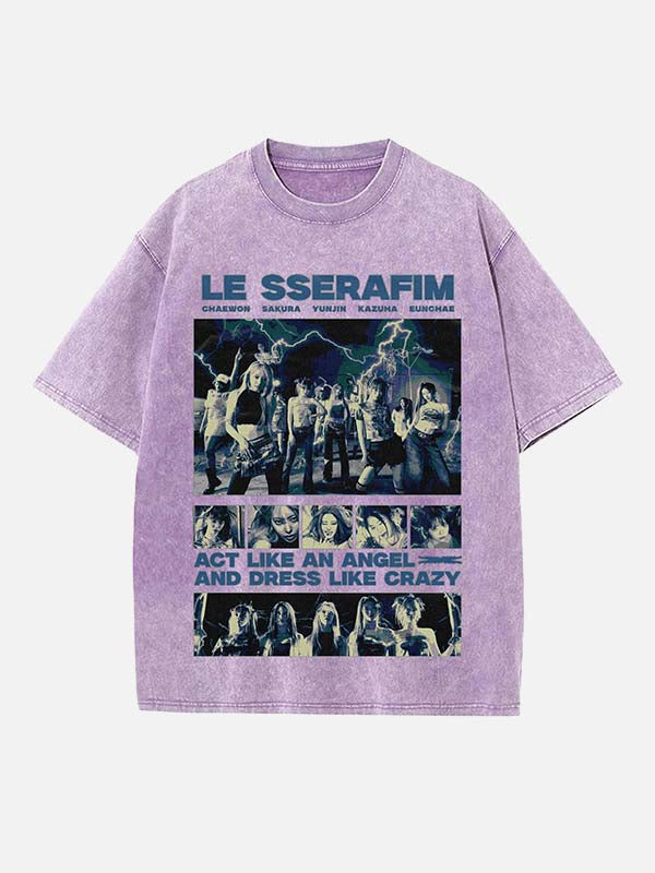 LE SSERAFIM Print Round Neck T-shirt