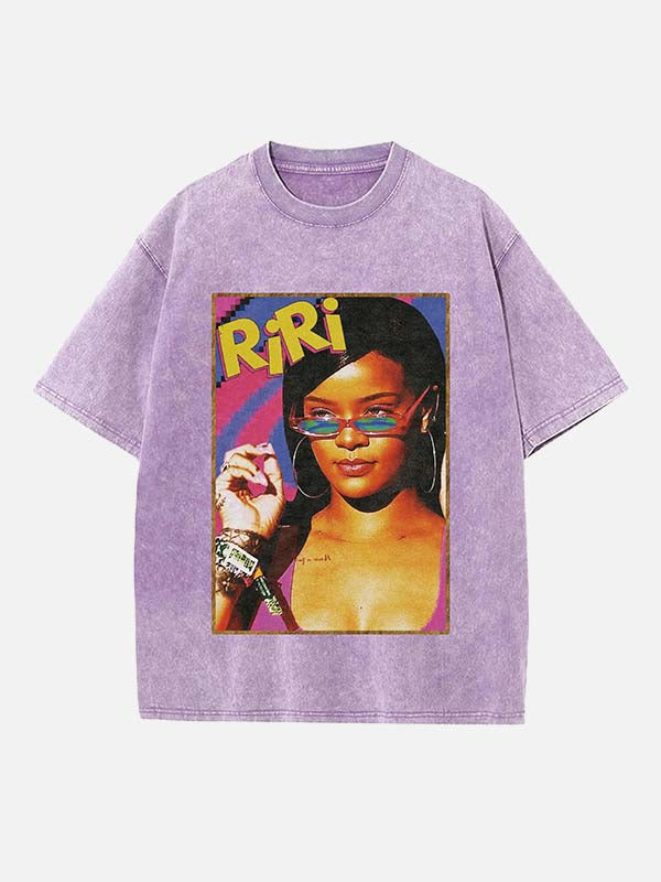 Rihanna Print Round Neck T-shirt