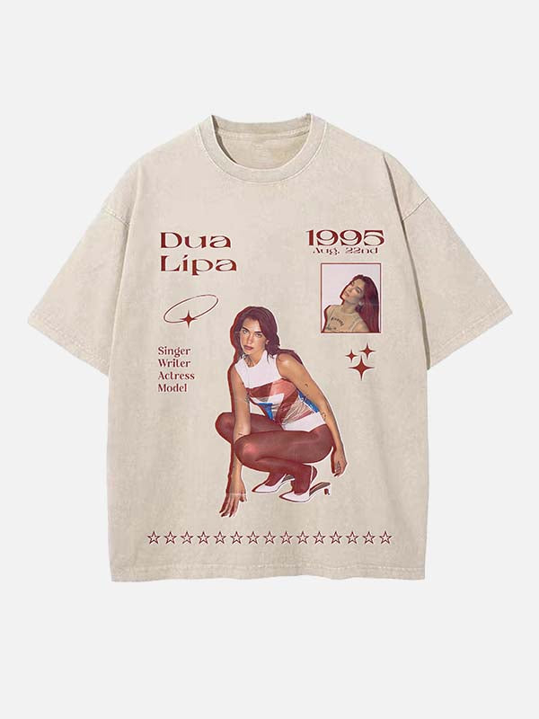 Dua Lipa Print Round Neck T-shirt