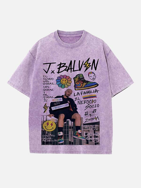 J Balvin Print Round Neck T-shirt