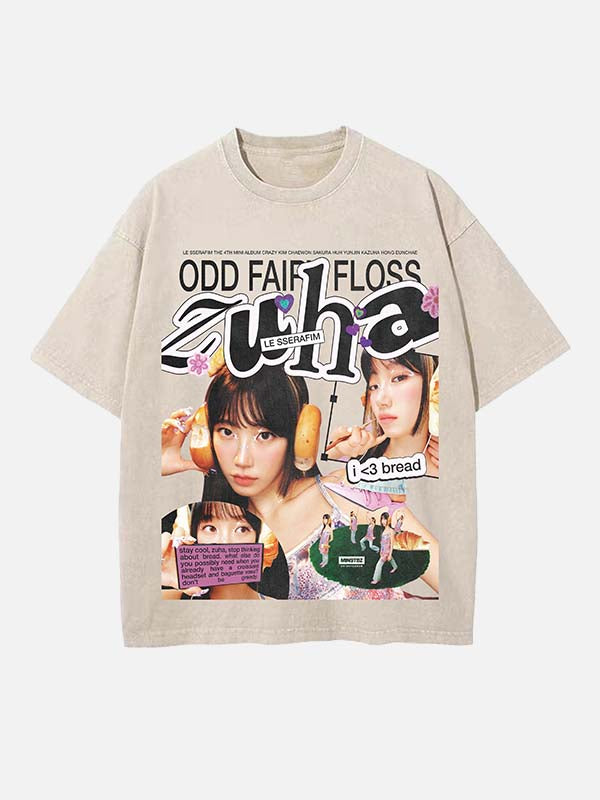 LE SSERAFIM Kazuha Print Round Neck T-shirt