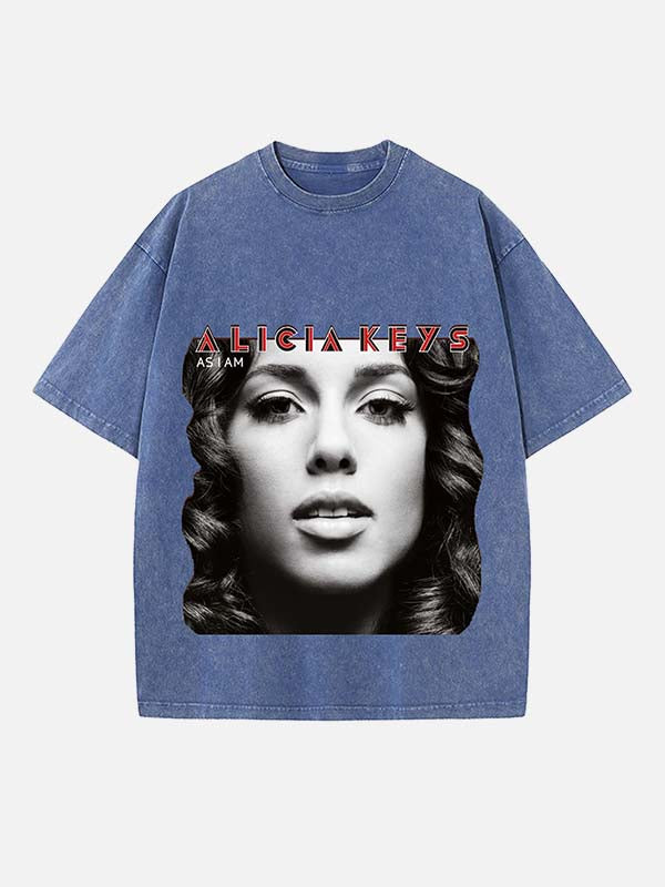 Alicia Keys Print Round Neck T-shirt