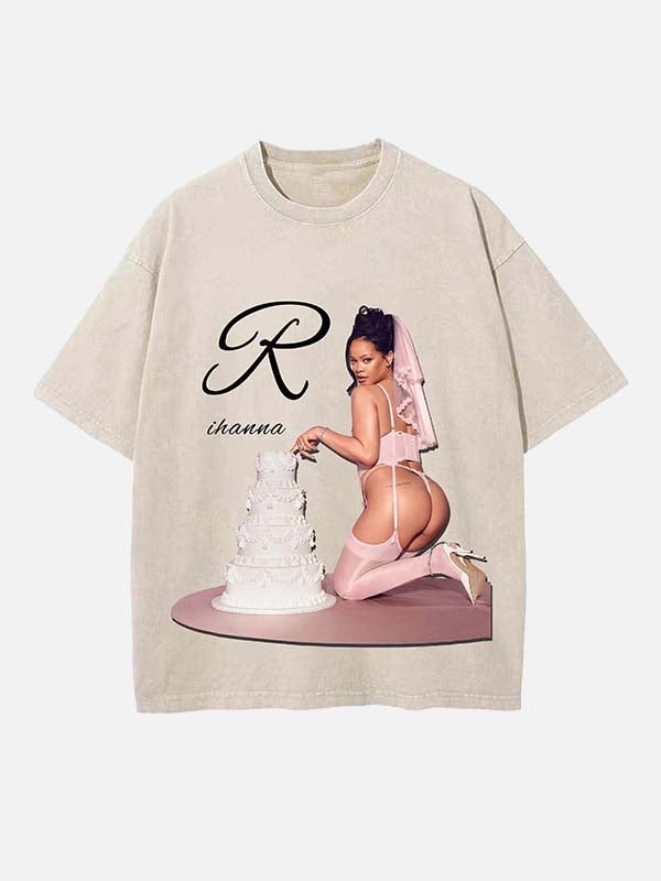 Rihanna Print Round Neck T-shirt