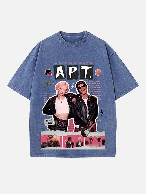 Bruno Mars & BLACKPINK Rosé Print Round Neck T-shirt