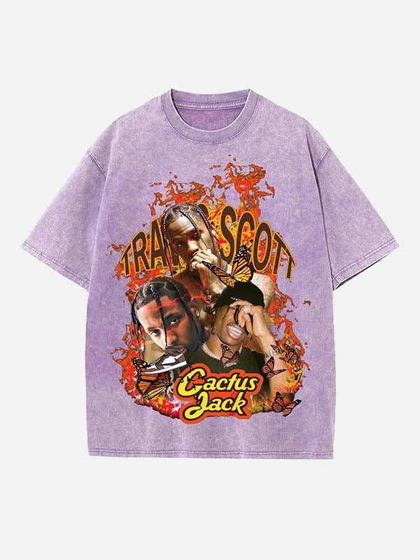 Travis Scott Print Round Neck T-shirt