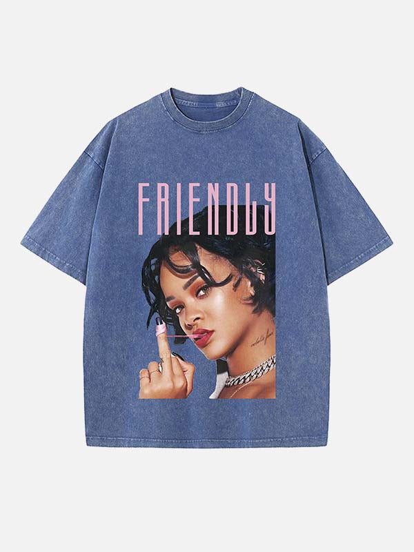Rihanna Print Round Neck T-shirt