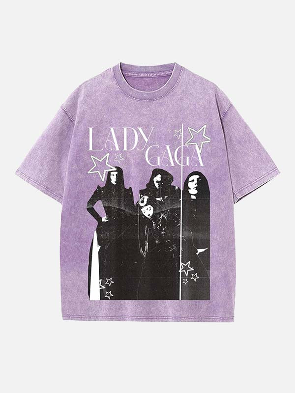 Lady Gaga Print Round Neck T-shirt