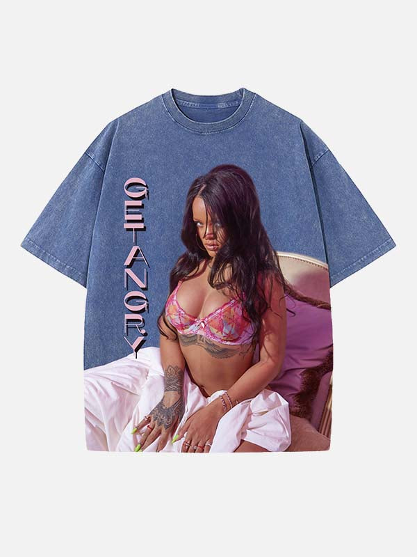 Rihanna Print Round Neck T-shirt