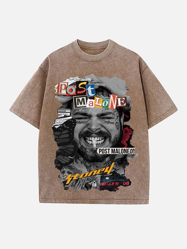 Post Malone Print Round Neck T-shirt