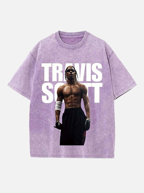 Travis Scott Print Round Neck T-shirt