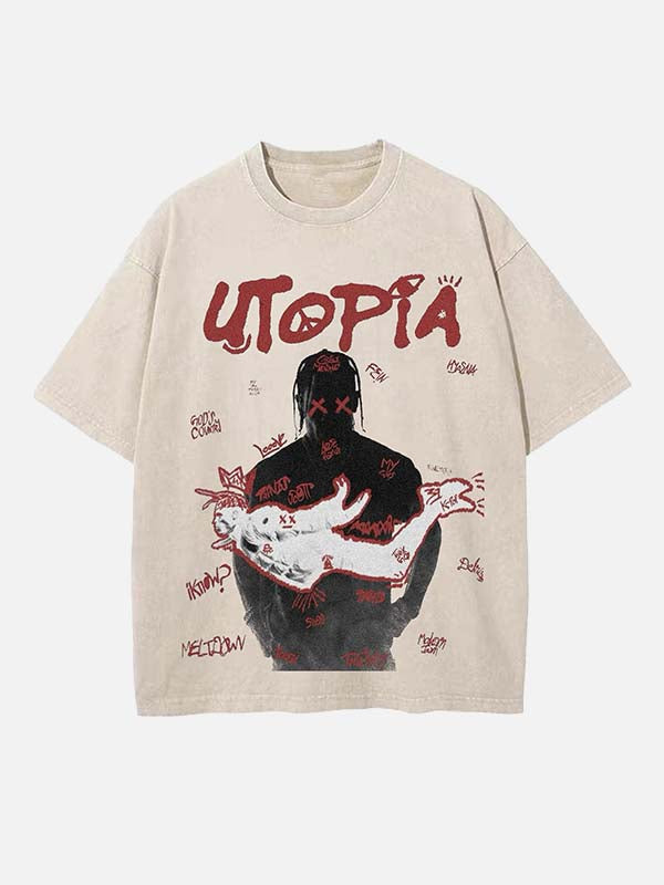 Travis Scott Print Round Neck T-shirt