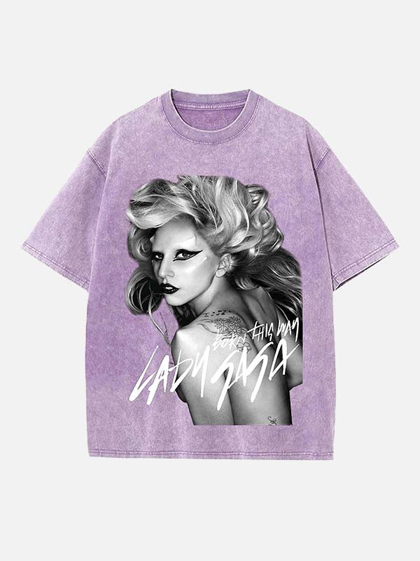 Lady Gaga Print Round Neck T-shirt