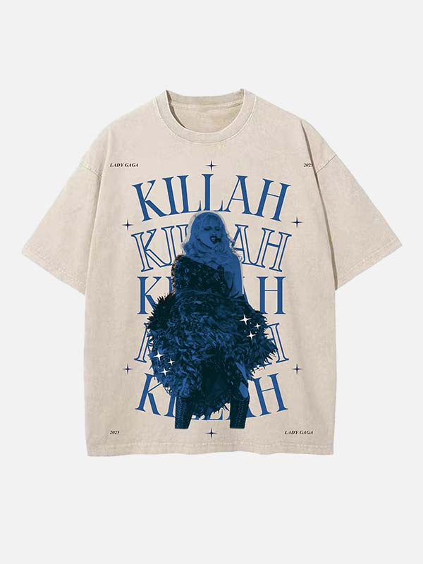 Lady Gaga Print Round Neck T-shirt