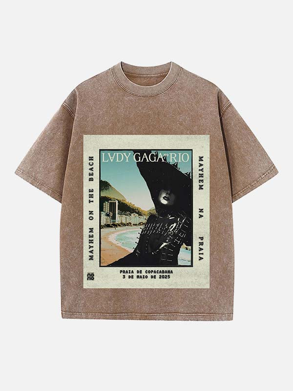 Lady Gaga Print Round Neck T-shirt