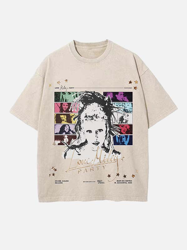 Miley Cyrus Print Round Neck T-shirt