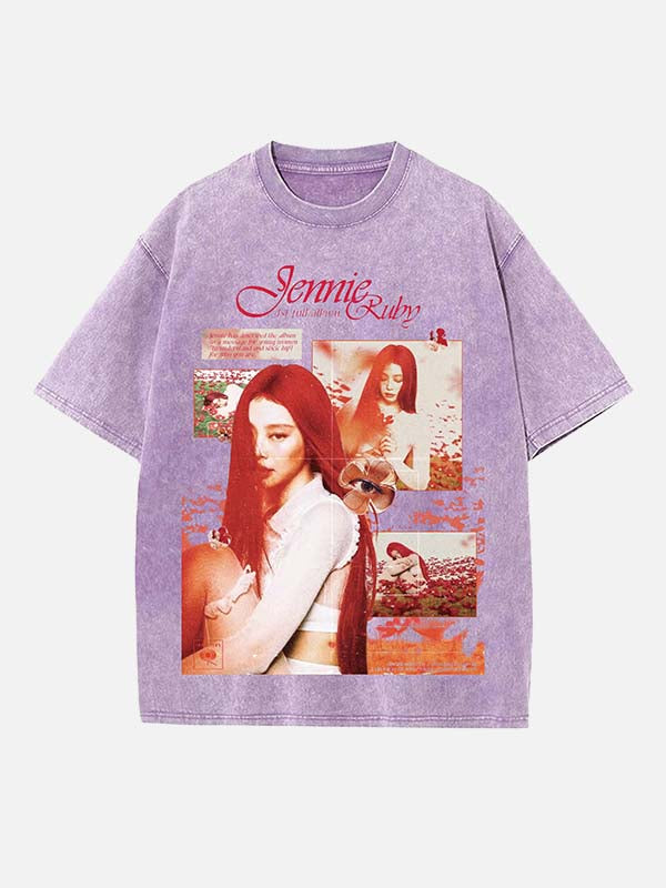 BLACKPINK Jennie Print Round Neck T-shirt