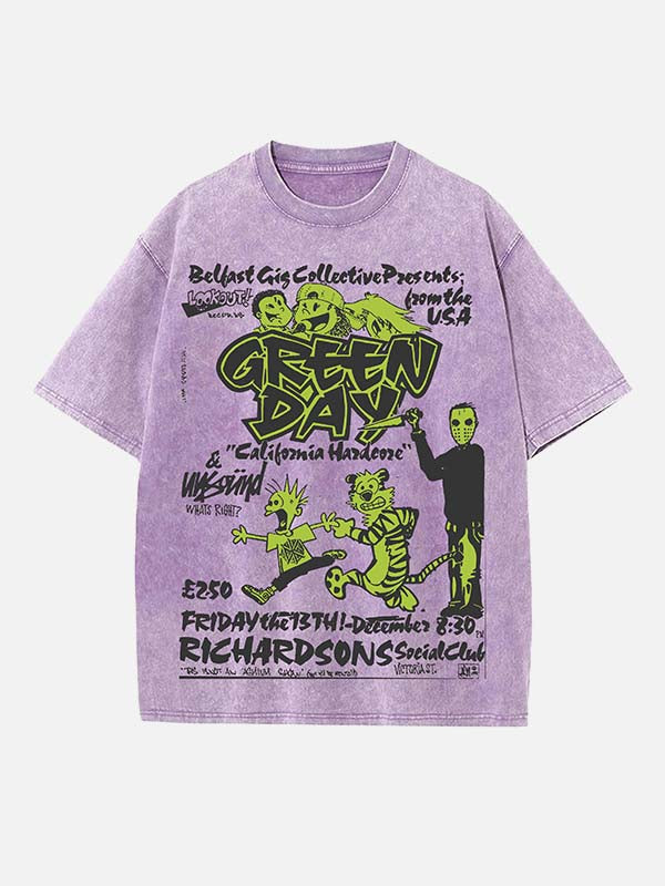 Green Day Print Round Neck T-shirt