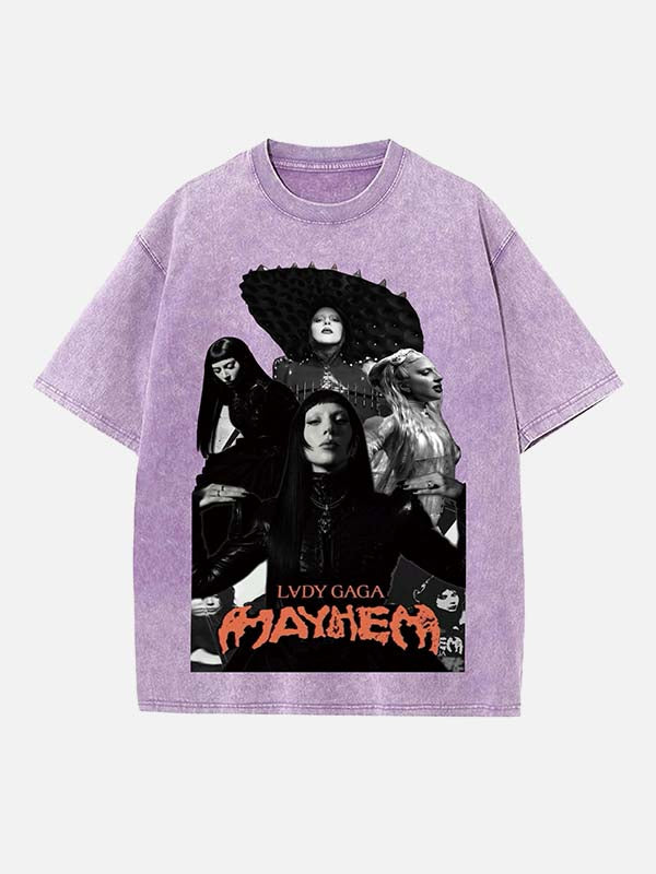 Lady Gaga Print Round Neck T-shirt