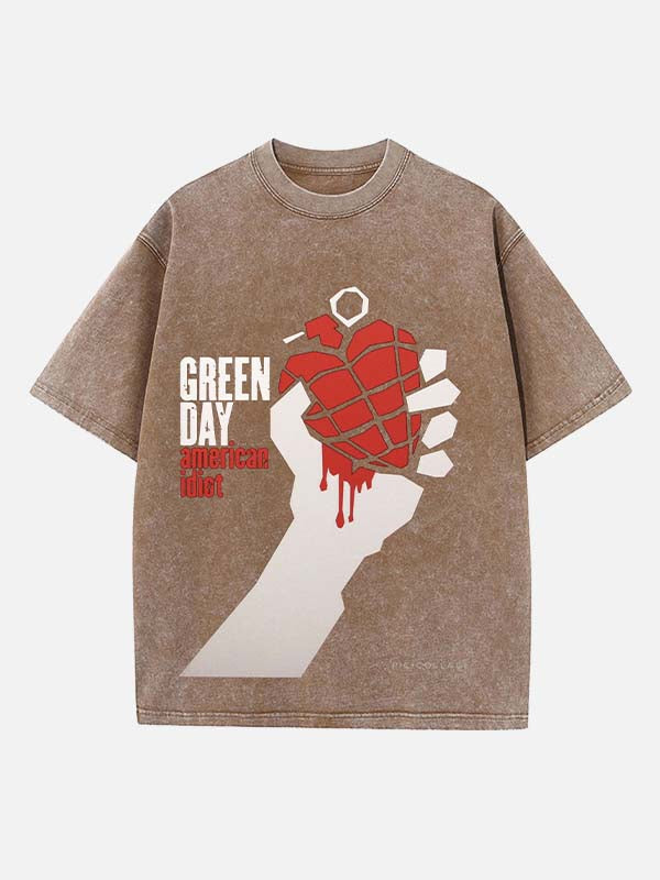 Green Day Print Round Neck T-shirt