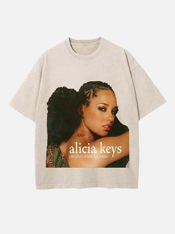 Alicia Keys Print Round Neck T-shirt