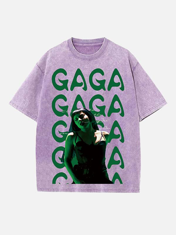 Lady Gaga Print Round Neck T-shirt