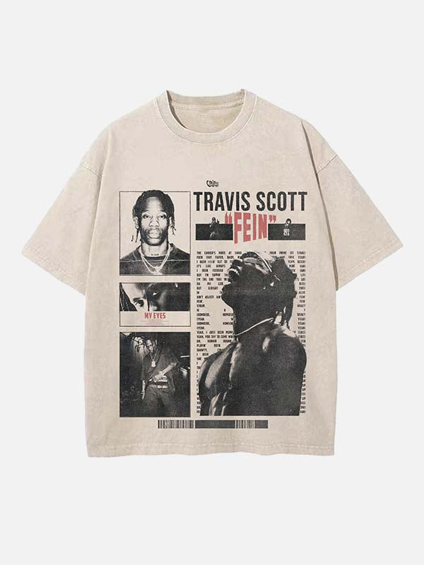Travis Scott Print Round Neck T-shirt