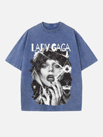 Lady Gaga Print Round Neck T-shirt