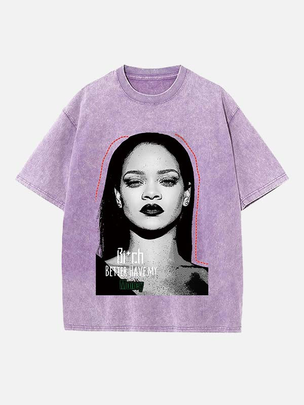 Rihanna Print Round Neck T-shirt